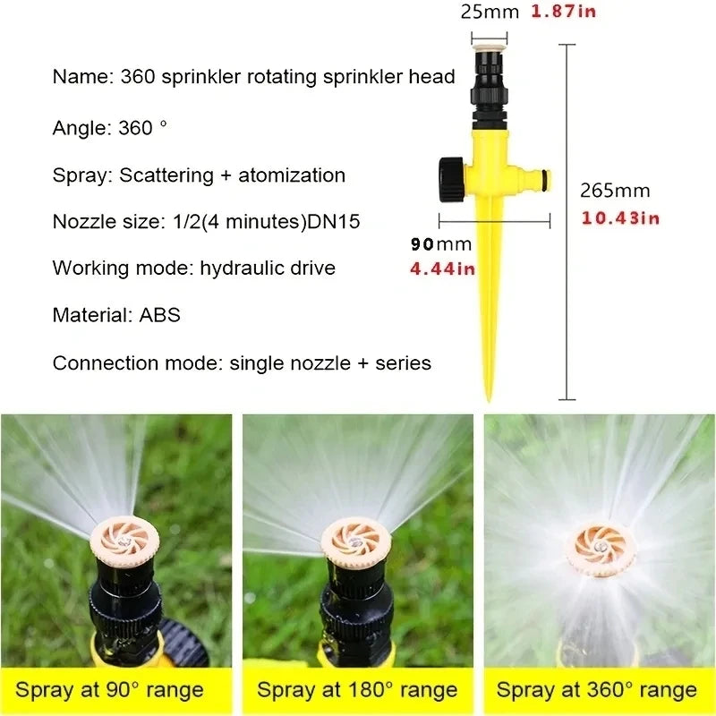 Garden Irrigation And Watering System, 360 Degree Automatic Rotating Sprinkler, Adjustable Nozzle, Large-Area Watering Tool