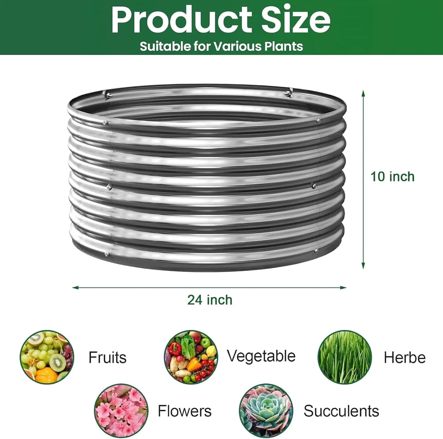 Round 2FT Galvanized Raised Garden Beds (4‑Pack) – Outdoor Planters for Veggies & Herbs