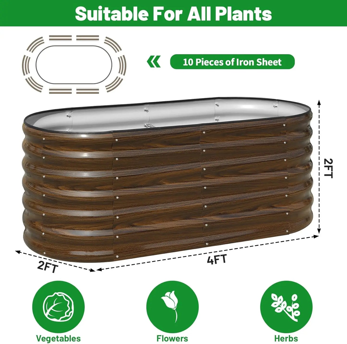 Large Metal Raised Garden Bed Kit, 2 Pcs 4x2x2 ft Planter Box for Vegetables, Flowers, Fruits
