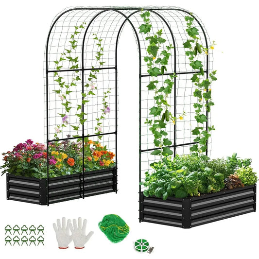 Grow vertically and beautifully with this 3‑in‑1 Raised Garden Bed. The 87" arch trellis supports climbing plants while the galvanized planter box creates a sturdy, stylish outdoor growing space.