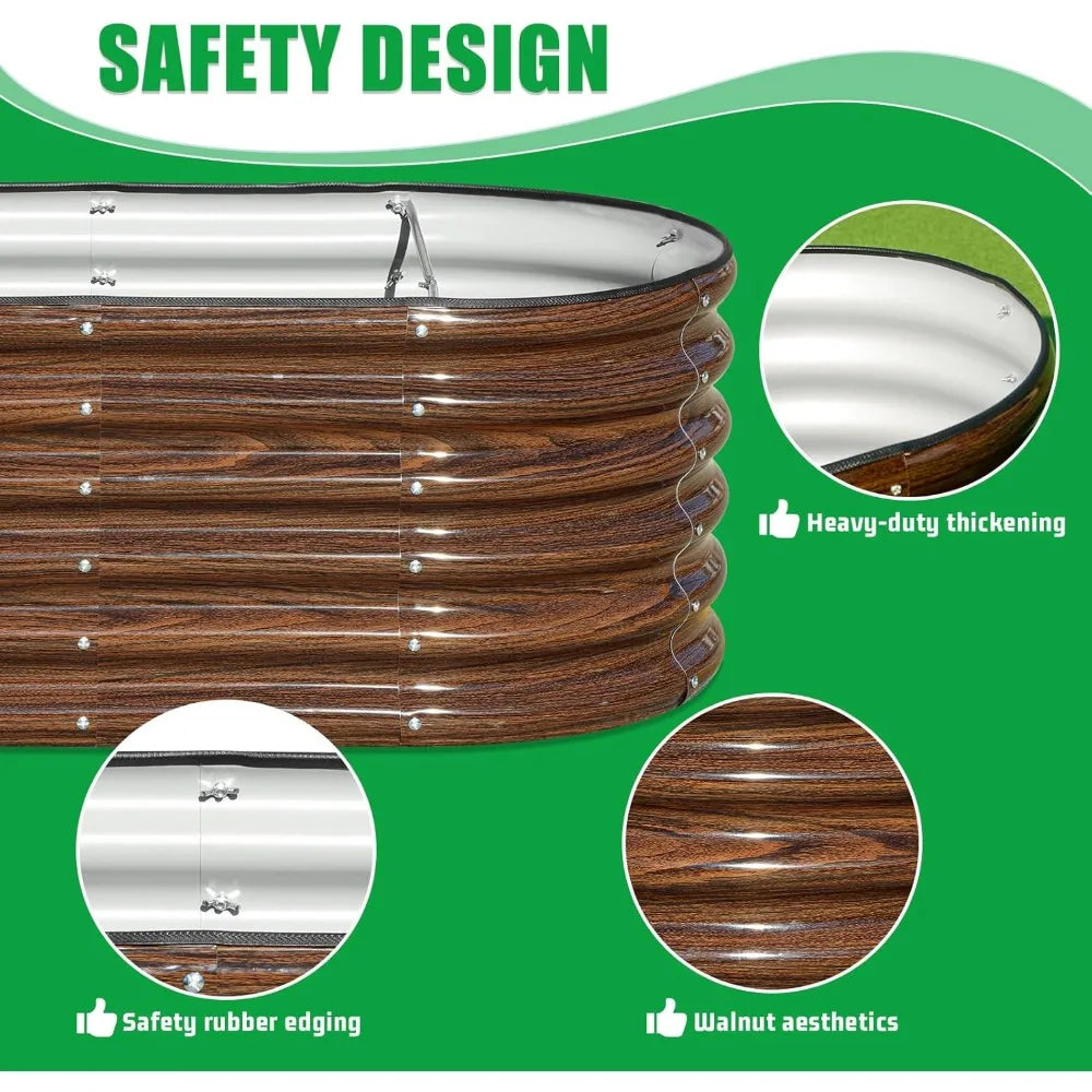 3-Piece 4x2x1.5ft Oval Raised Garden Bed Kit, 17" Tall Galvanized Metal Planter Box for Vegetables Fruits Plants