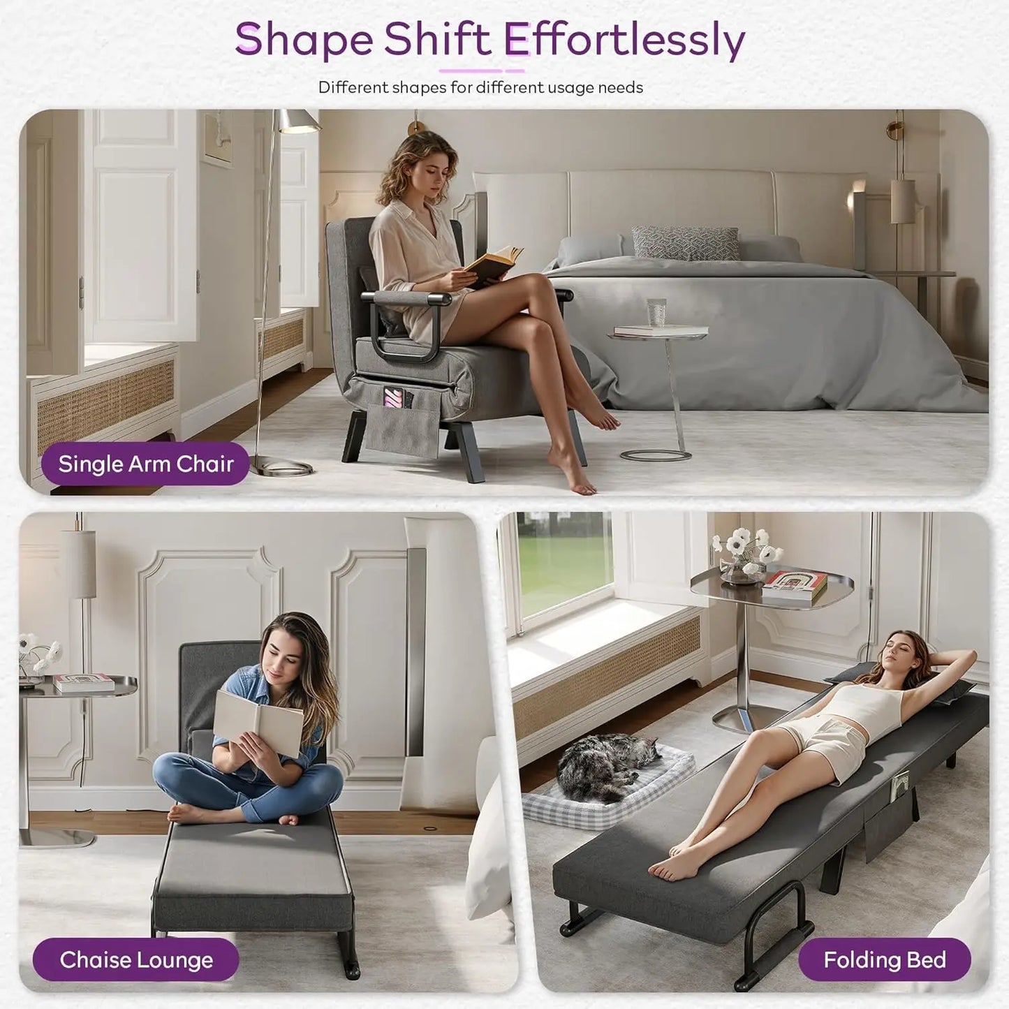 Sleep Chair Bed, Comfy Convertible Sleeper Chairs for Adults, 5 in 1 Folding Sofa Bed with Adjustable Backrest &, Customized