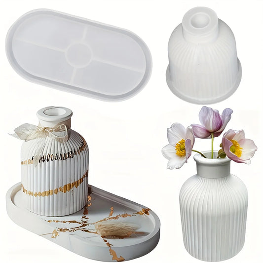 1/2pcs Vase Tray Silicone Mold, Oval Coaster Mold And Bottle Container Mold, Candy Container, Flower Pot, Gift, Home Decoration