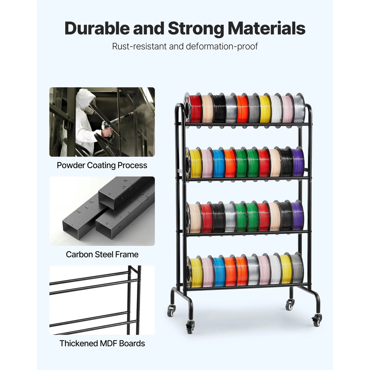 4 Tier 3D Printer Filament Rolling Filament Spool Storage Rack with Wheels for Office Workshop 3D Printing Station