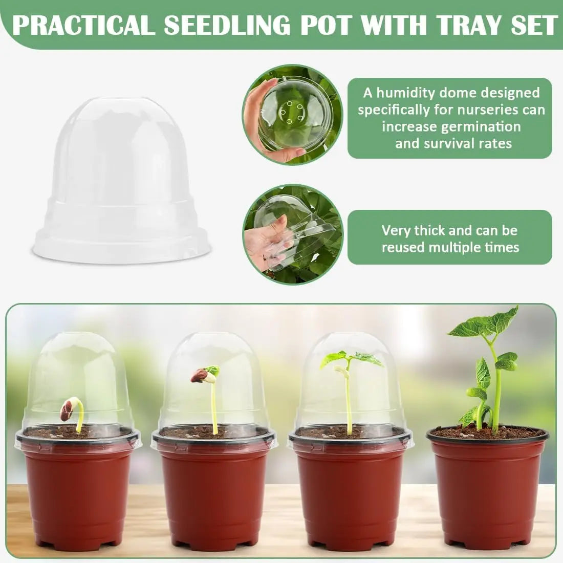 60 Pack 4 Inch Nursery Pots with Humidity Domes & 5 Seedling Trays, Sturdy Plant Propagation Set for Gardeners