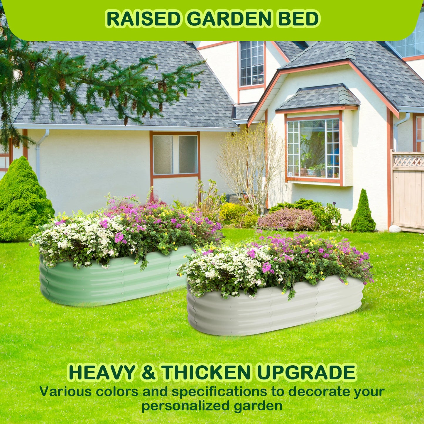 2‑Pack Oval Raised Garden Beds – Galvanized