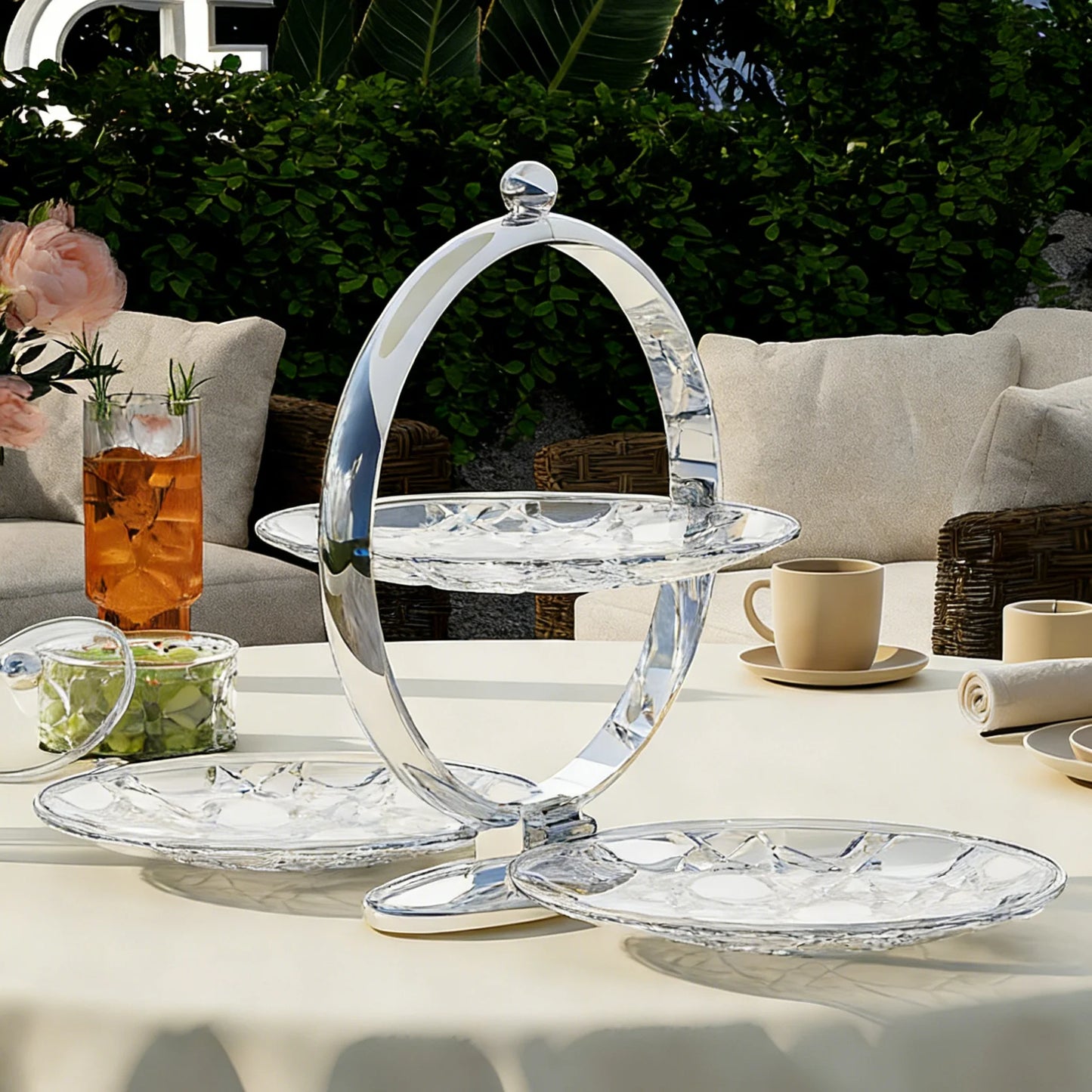 GIEMZA Countertop Fruit Basket Holder Exquisite Folded Fruit Bowl for Party 2 Tier Fruit Basket Fruteros Para Cocina