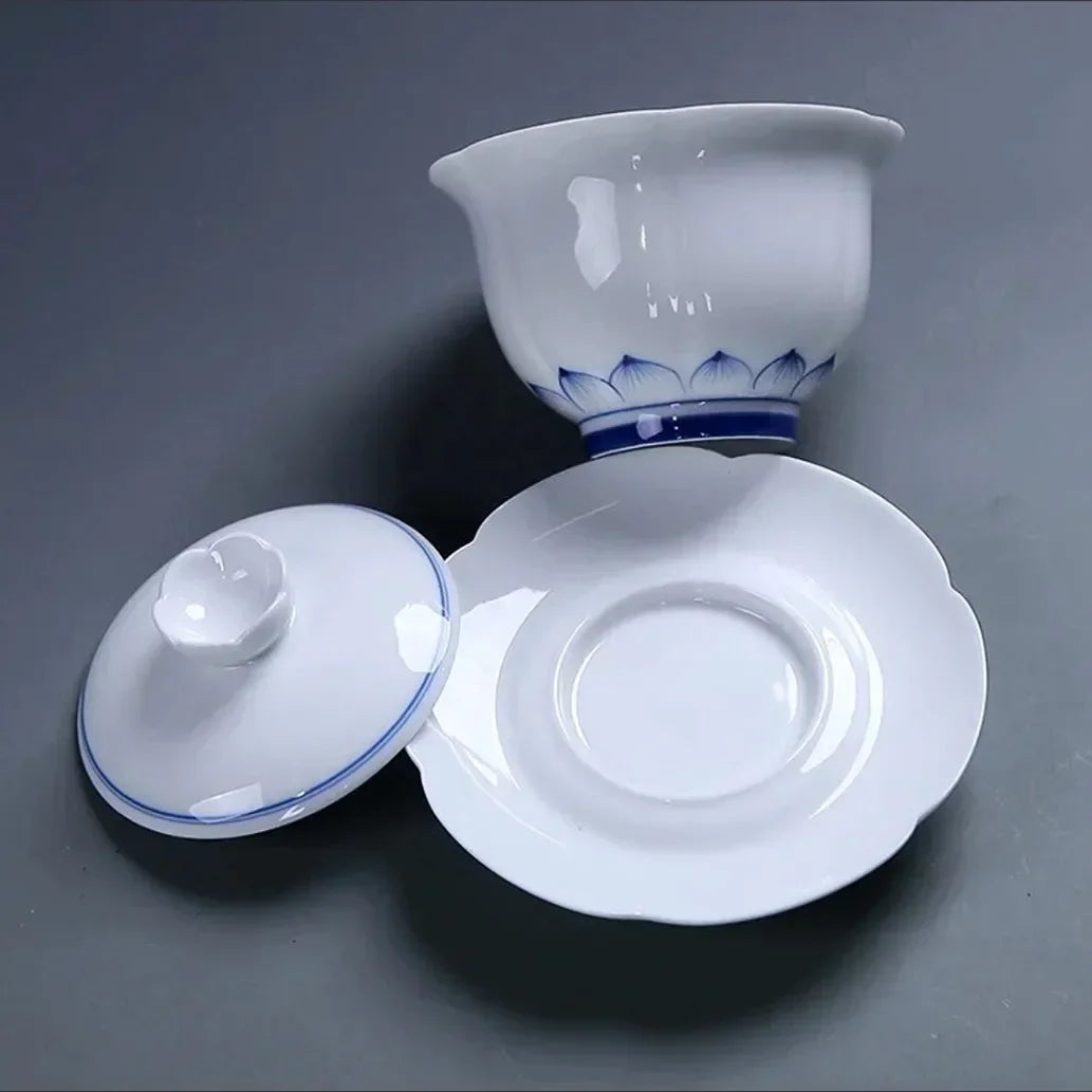 Jingdezhen-Chinese Gaiwan Tea Bowl, Household Porcelain Cups, Beautiful Teaware Teacup and Saucer Set, Ceramic Drinkware Tureen