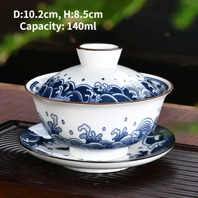 Jingdezhen-Chinese Gaiwan Tea Bowl, Household Porcelain Cups, Beautiful Teaware Teacup and Saucer Set, Ceramic Drinkware Tureen