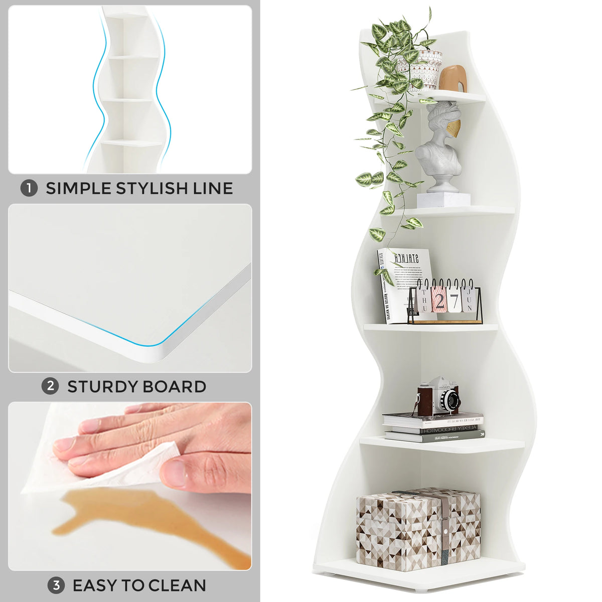 Tribe signs Corner Shelf, Modern 5-Tier Wall Corner Bookshelf, Stylish Corner Small Bookcase Storage Rack Plant Stand