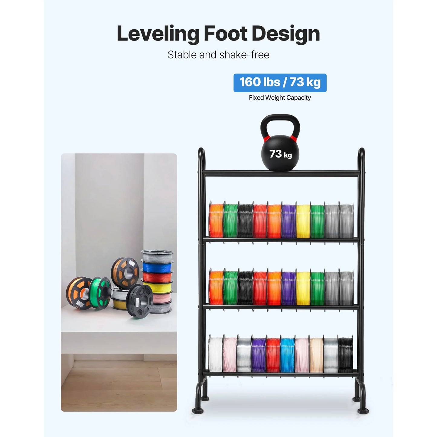 4 Tier 3D Printer Filament Rolling Filament Spool Storage Rack with Wheels for Office Workshop 3D Printing Station