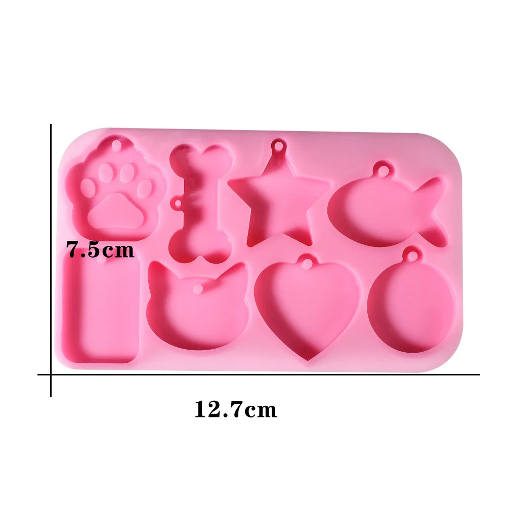 Dog Tag Bone Shaped Keychain Casting Silicone Mold for DIY Key Chain Pendant Crystal Epoxy Resin Molds Craft Jewelry Making Tool