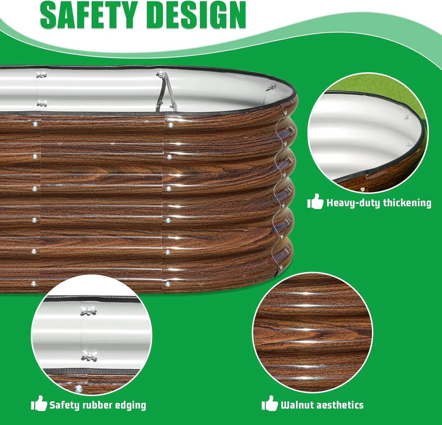 3-Piece Oval Raised Garden Bed Kit, 17" Tall Galvanized Metal Planter Box for Vegetables Fruits Plants