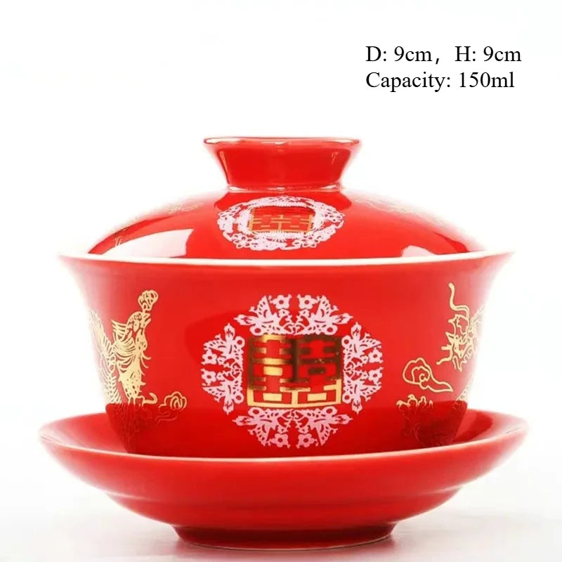 Jingdezhen-Chinese Gaiwan Tea Bowl, Household Porcelain Cups, Beautiful Teaware Teacup and Saucer Set, Ceramic Drinkware Tureen