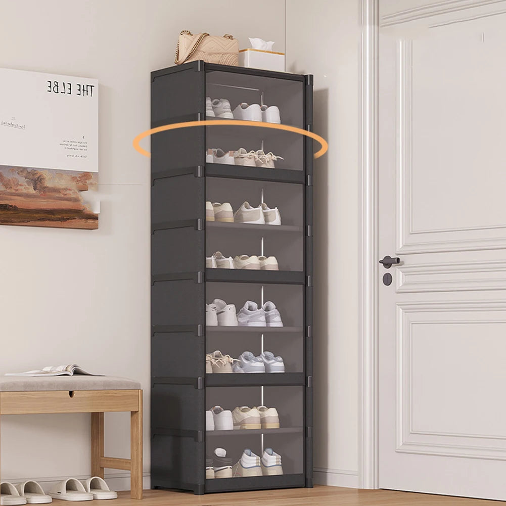 9-Tier Tall Shoe Rack with Clear Cover 18 Pair Narrow Shoes Shelf Cabinet Holds 18 Pairs Shoe Shelf Shoes Cabinet Closed Shelves
