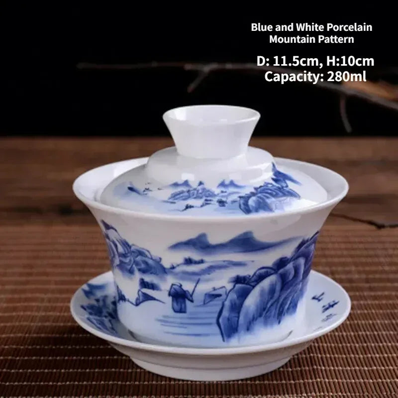 Jingdezhen-Chinese Gaiwan Tea Bowl, Household Porcelain Cups, Beautiful Teaware Teacup and Saucer Set, Ceramic Drinkware Tureen