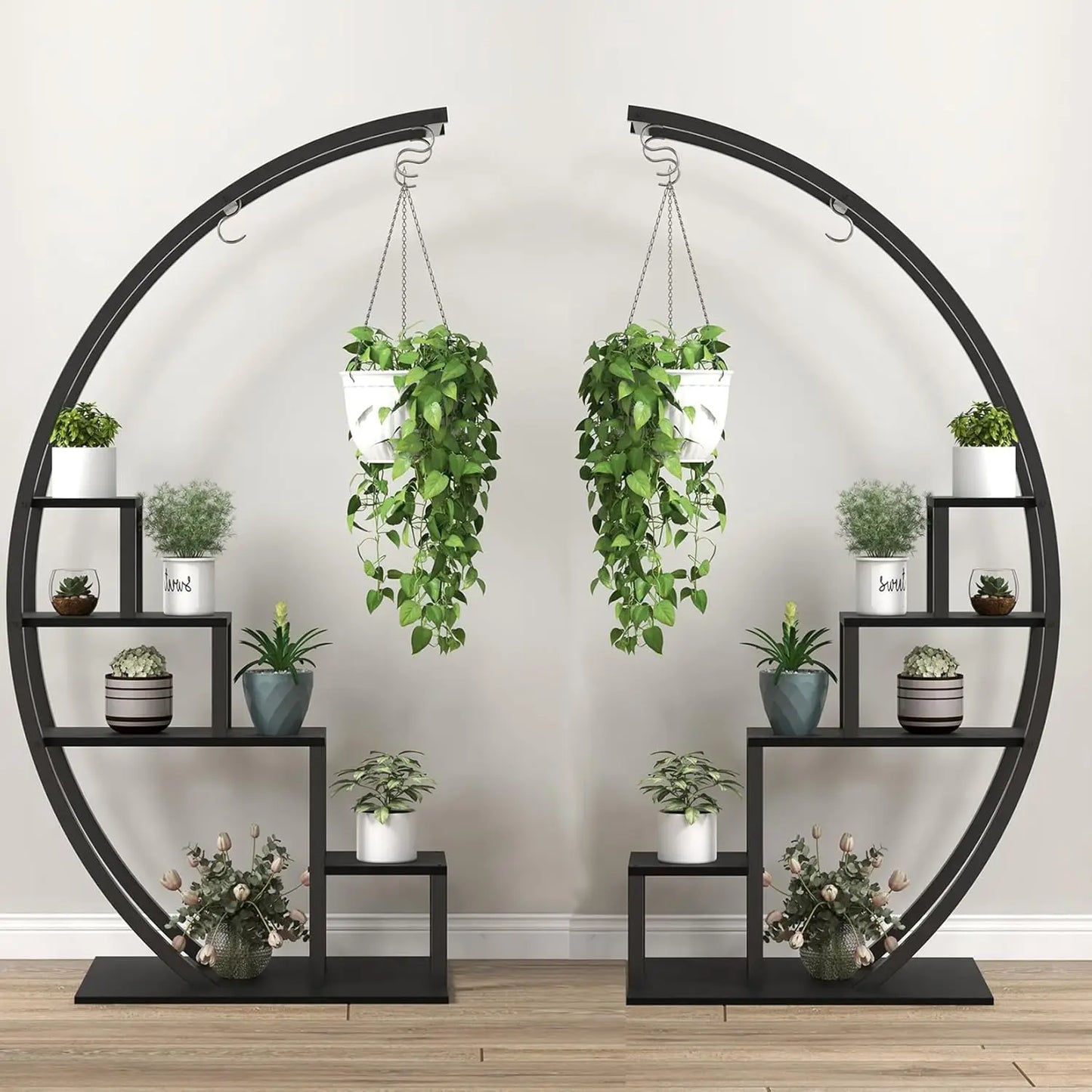 5 Tier Flower Plant Stand Indoor, 2 Pack Half Moon Plant Shelf Metal hanging Plant Rack for Home Patio Lawn Garden Balcony