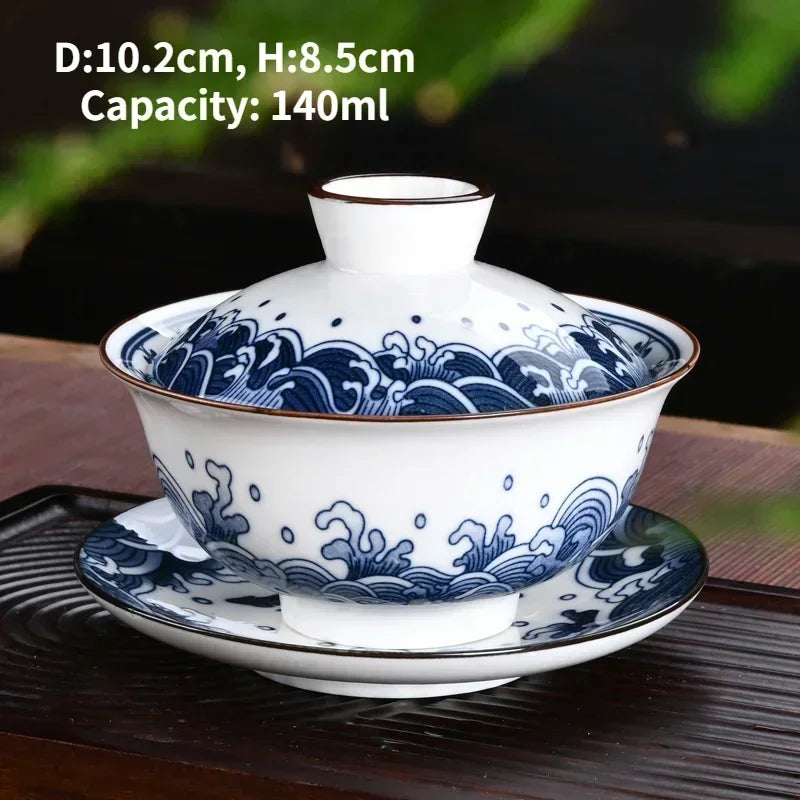 Jingdezhen-Chinese Gaiwan Tea Bowl, Household Porcelain Cups, Beautiful Teaware Teacup and Saucer Set, Ceramic Drinkware Tureen