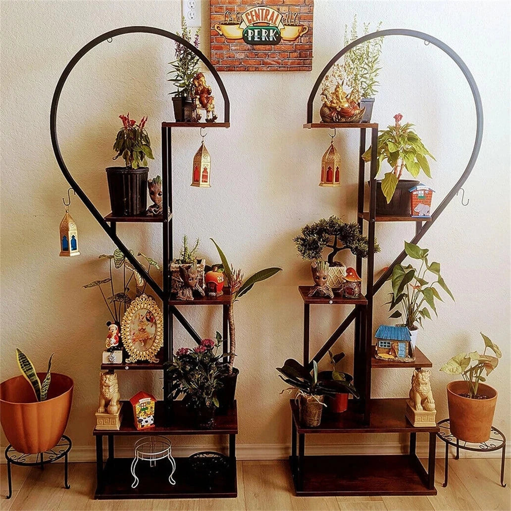 Half‑Heart Metal Plant Stand – Multi‑Planter Display Rack for Home & Garden