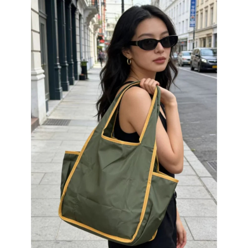 Reusable Grocery Bag Foldable Shopping Bag with Pocket Extra Wide Handle Portable Durable Washable Tote Bags