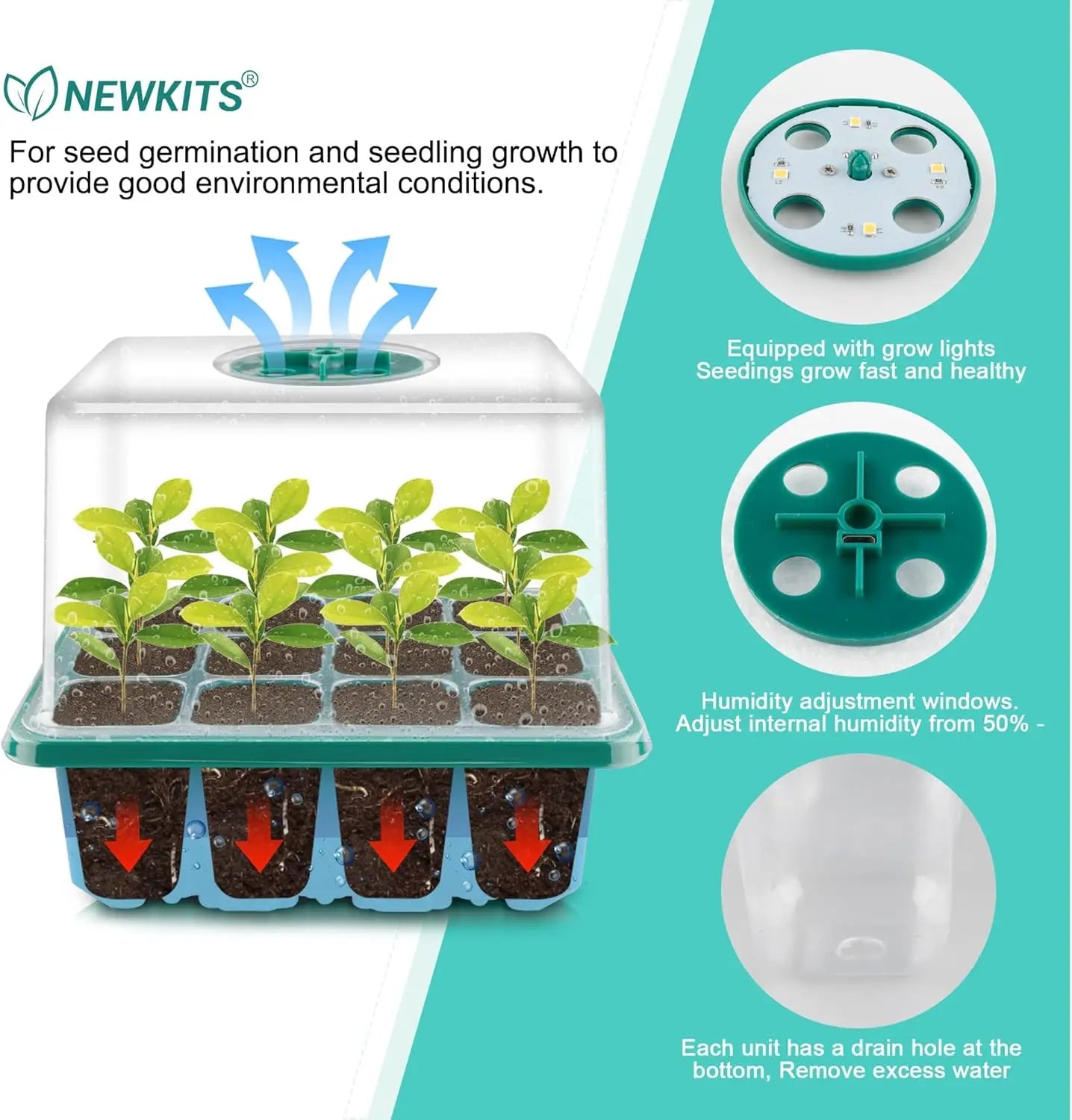 Grow stronger, healthier seedlings with this all‑in‑one 12‑cell starter kit.   full‑spectrum grow light, adjustable humidity dome, and deep planting cells that support fast sprouting.
