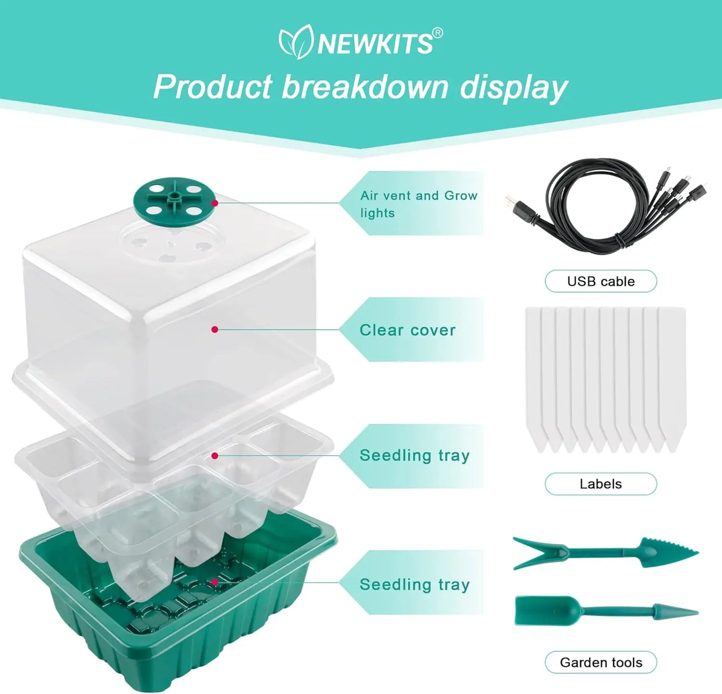 Grow stronger, healthier seedlings with this all‑in‑one 12‑cell starter kit.   full‑spectrum grow light, adjustable humidity dome, and deep planting cells that support fast sprouting.