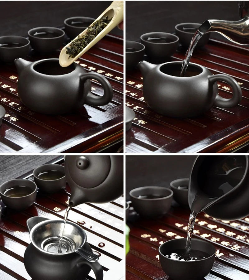 Look at this handmade Clay Kung Fu Tea Set — an authentic Yixing Zisha teapot with matching cups, perfect for brewing rich puer tea.