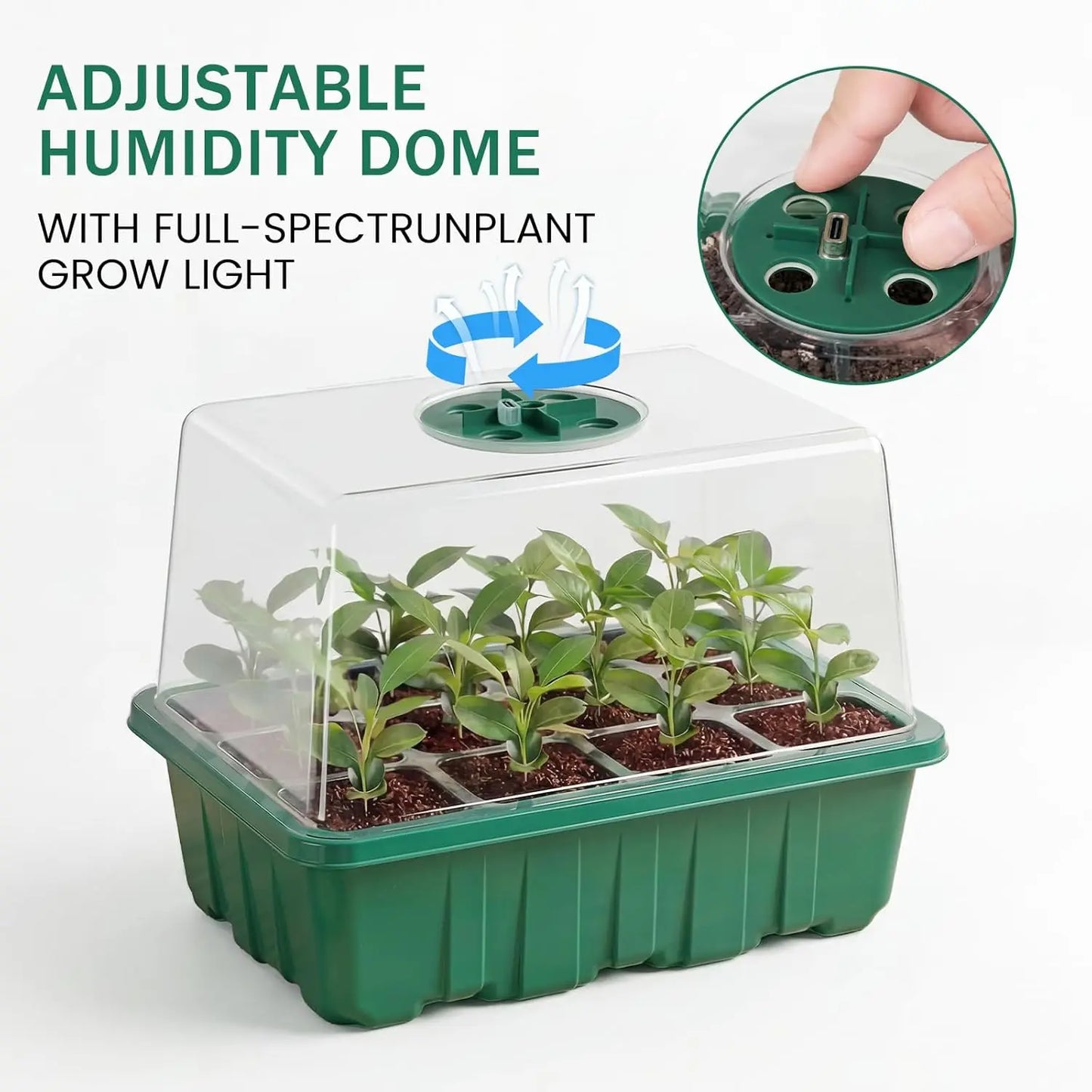 6-Pack Seed Starter Tray with Full Spectrum LED Grow Light, Adjustable Brightness & Timer, Humidity Dome, Gift Box