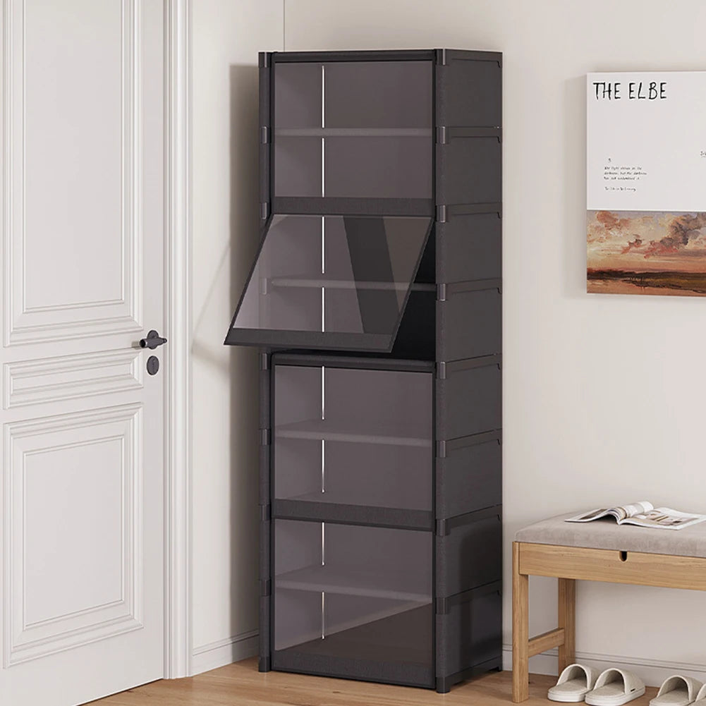 9-Tier Tall Shoe Rack with Clear Cover 18 Pair Narrow Shoes Shelf Cabinet Holds 18 Pairs Shoe Shelf Shoes Cabinet Closed Shelves
