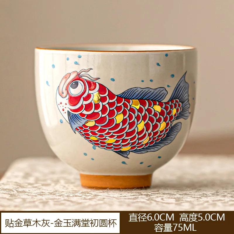 Chinese Arowana ceramic teapot with matching retro Kung Fu teacup — perfect for collectors, tea lovers, and elegant household décor