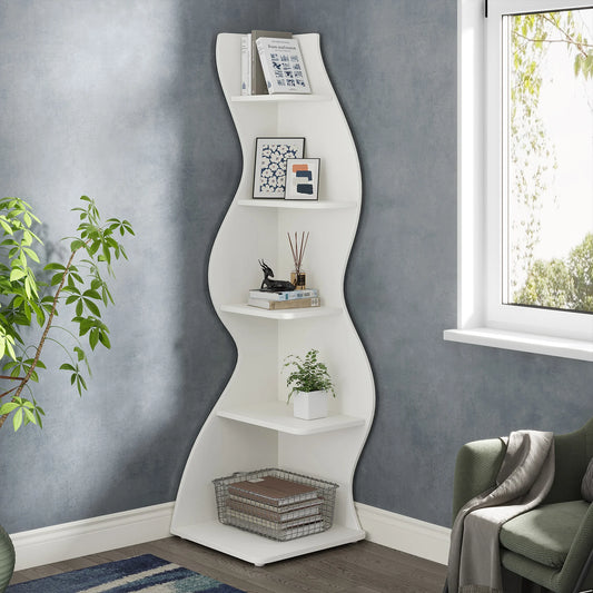 Tribe signs Corner Shelf, Modern 5-Tier Wall Corner Bookshelf, Stylish Corner Small Bookcase Storage Rack Plant Stand