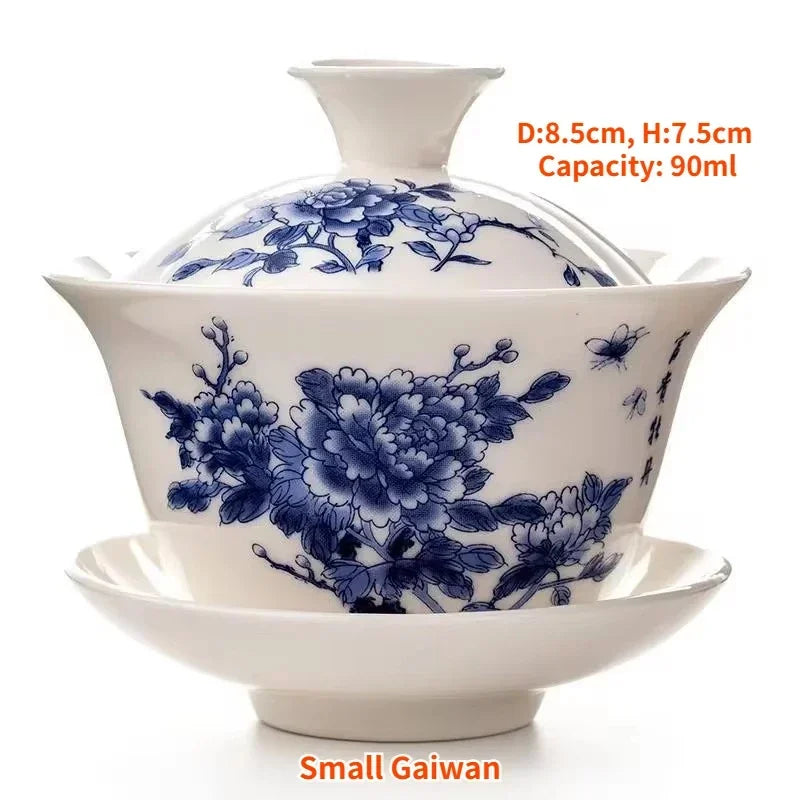 Jingdezhen-Chinese Gaiwan Tea Bowl, Household Porcelain Cups, Beautiful Teaware Teacup and Saucer Set, Ceramic Drinkware Tureen