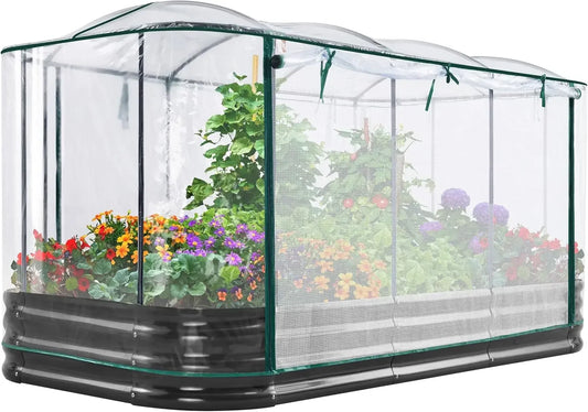 Galvanized Oval Raised Garden Bed with Cover 94.5x47.2x1