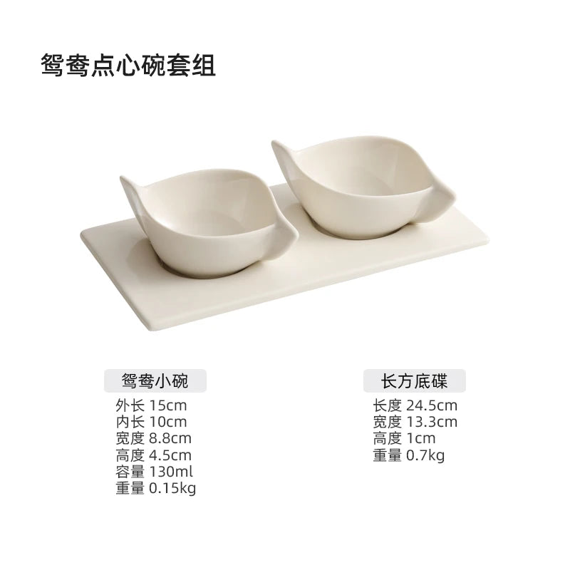 Chinese White Ceramic Shaped Small Plates with Two Compartments for Snacks and Cold Dishes Irregular Tableware Kitchen Supplies