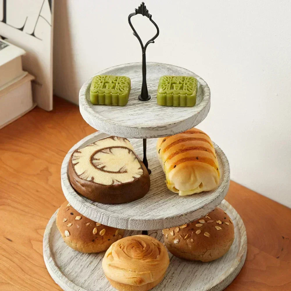 1PC 3-Layer/3-Layer Wood Cake Stand Wooden Fruit Tray Dessert Table Decoration For Birthday Wedding Party Decor Cupcake Plates