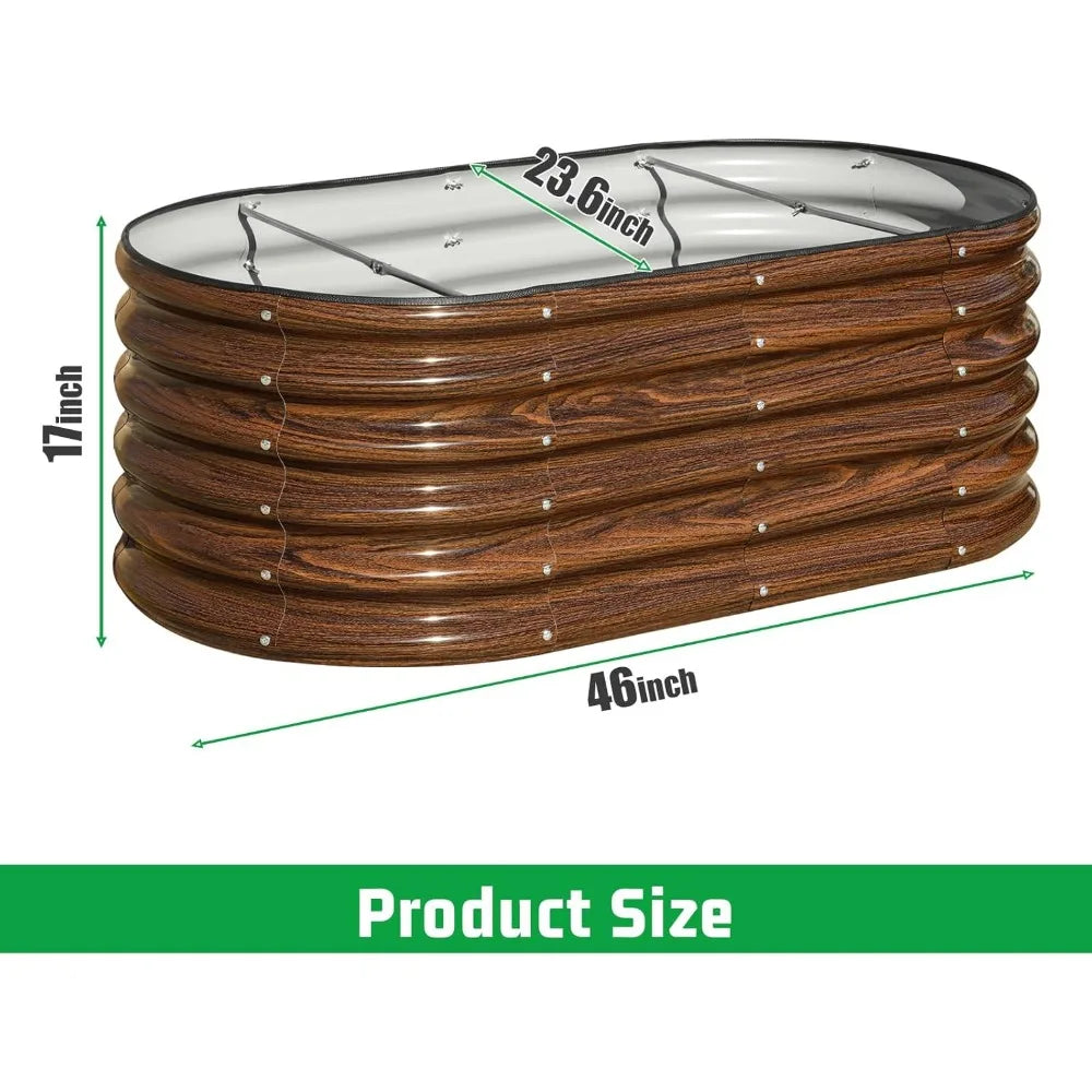 3-Piece 4x2x1.5ft Oval Raised Garden Bed Kit, 17" Tall Galvanized Metal Planter Box for Vegetables Fruits Plants