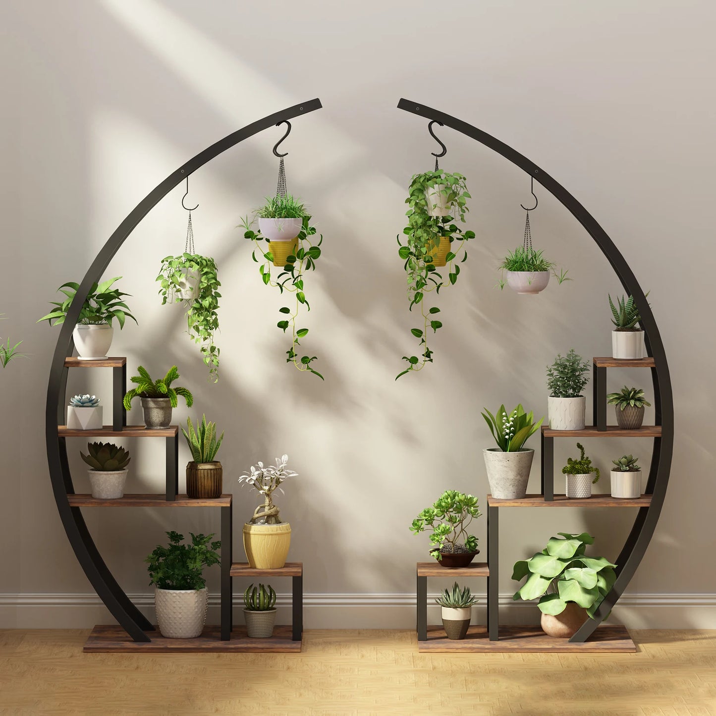 5 Tier Flower Plant Stand Indoor, 2 Pack Half Moon Plant Shelf Metal hanging Plant Rack for Home Patio Lawn Garden Balcony