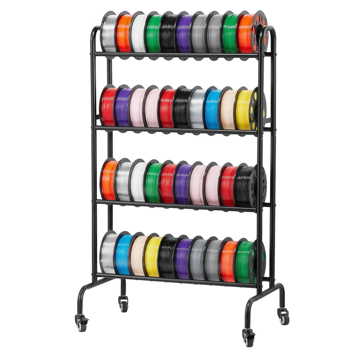 4 Tier 3D Printer Filament Rolling Filament Spool Storage Rack with Wheels for Office Workshop 3D Printing Station