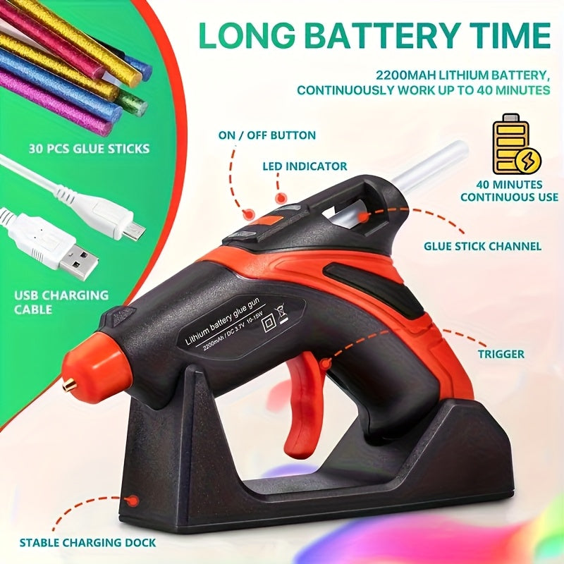 Mini Cordless Handheld Hot Glue Gun with Glue Sticks And Silicone Finger Protectors, Rechargeable Hot Glue Gun Kit for Home Repair, Wood, Card, Quick Arts Crafts DIY & Sealing