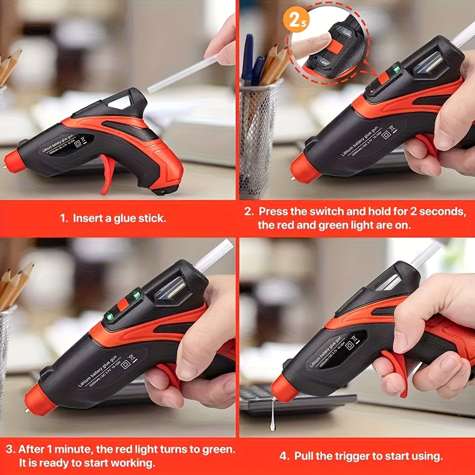 Mini Cordless Handheld Hot Glue Gun with Glue Sticks And Silicone Finger Protectors, Rechargeable Hot Glue Gun Kit for Home Repair, Wood, Card, Quick Arts Crafts DIY & Sealing